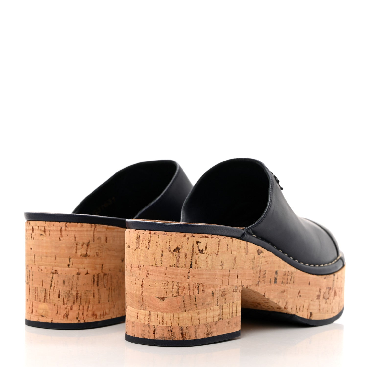Chanel Calfskin Cork Cap Toe Clogs 36.5 Navy Blue Black 4 of 8
