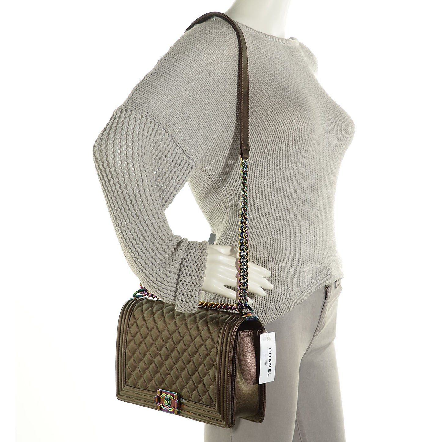 Iridescent Goatskin Quilted Large Boy Flap Bronze