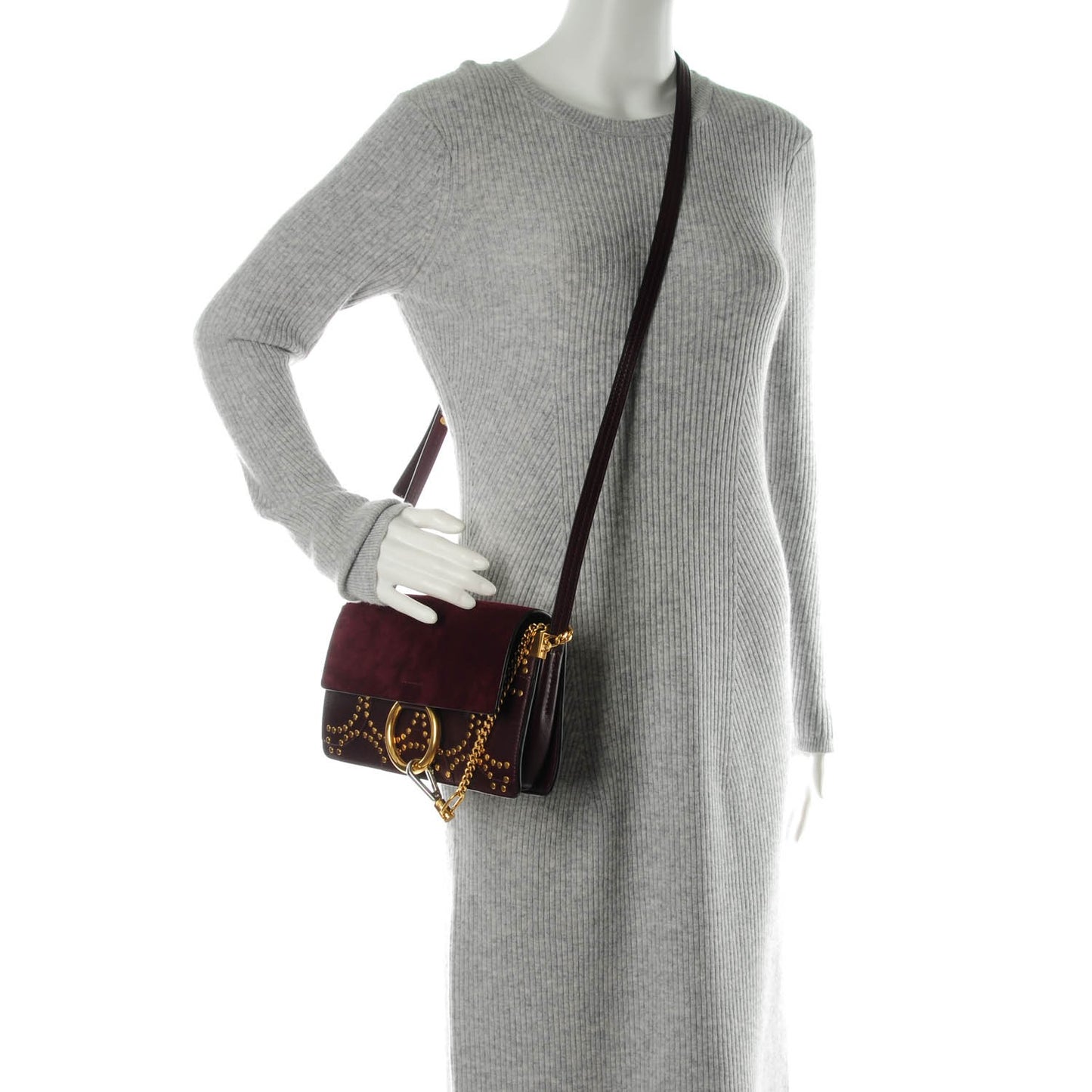 Suede Calfskin Studded Small Faye Shoulder Bag Dark Purple