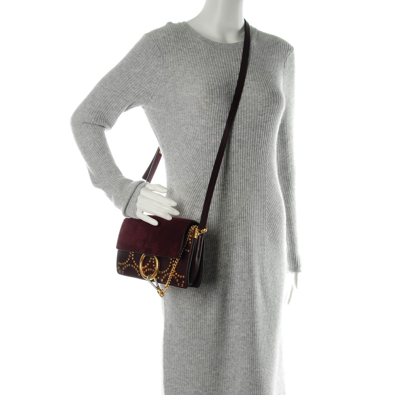 Chloe Suede Calfskin Studded Small Faye Shoulder Bag Dark Purple 2 of 8
