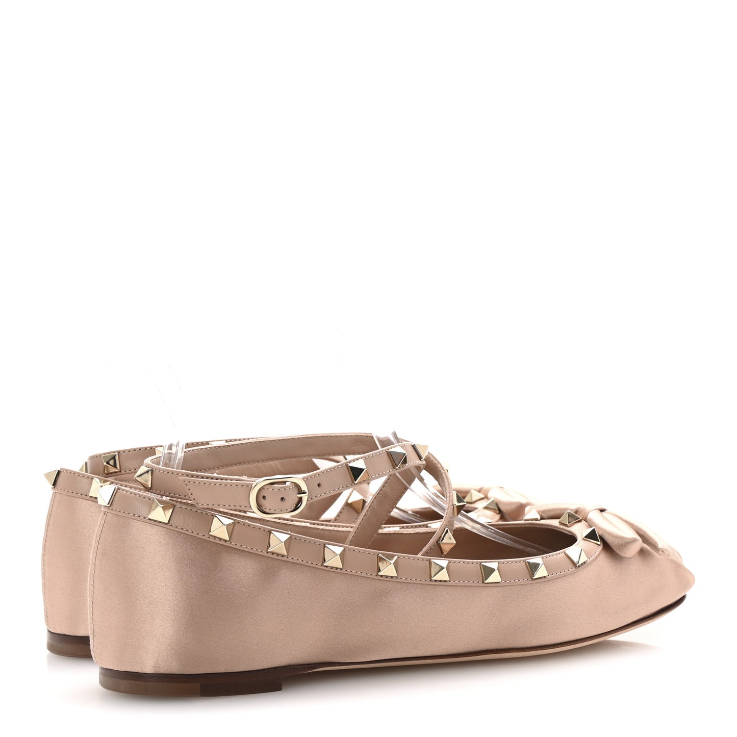 Satin Nappa Rockstud Ballerina Flats 40 Rose Cannelle