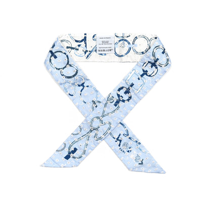 Hermes Silk Embroidered Do Re Boucles Broderie Anglaise Twilly Bleu White Marine 1 of 4