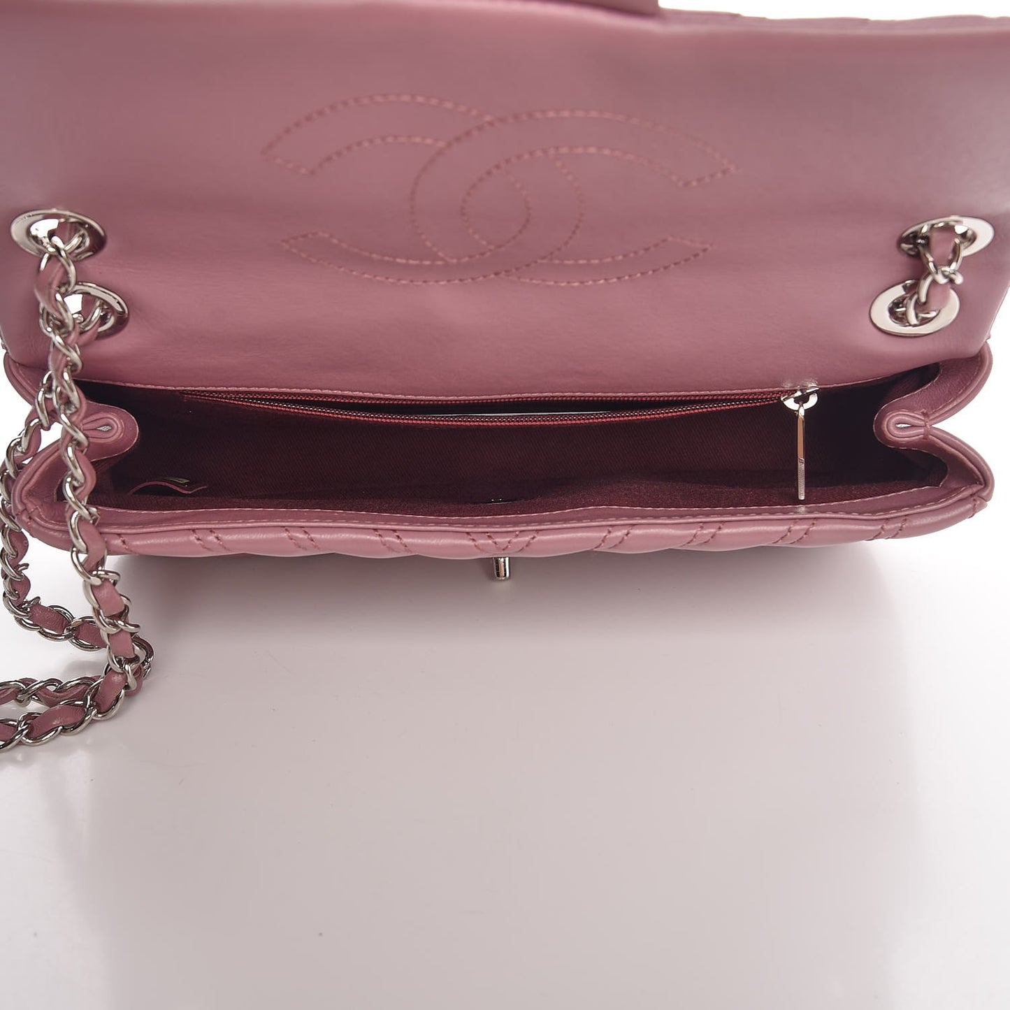 Lambskin Chevron Double Stitch Medium Single Flap Pink