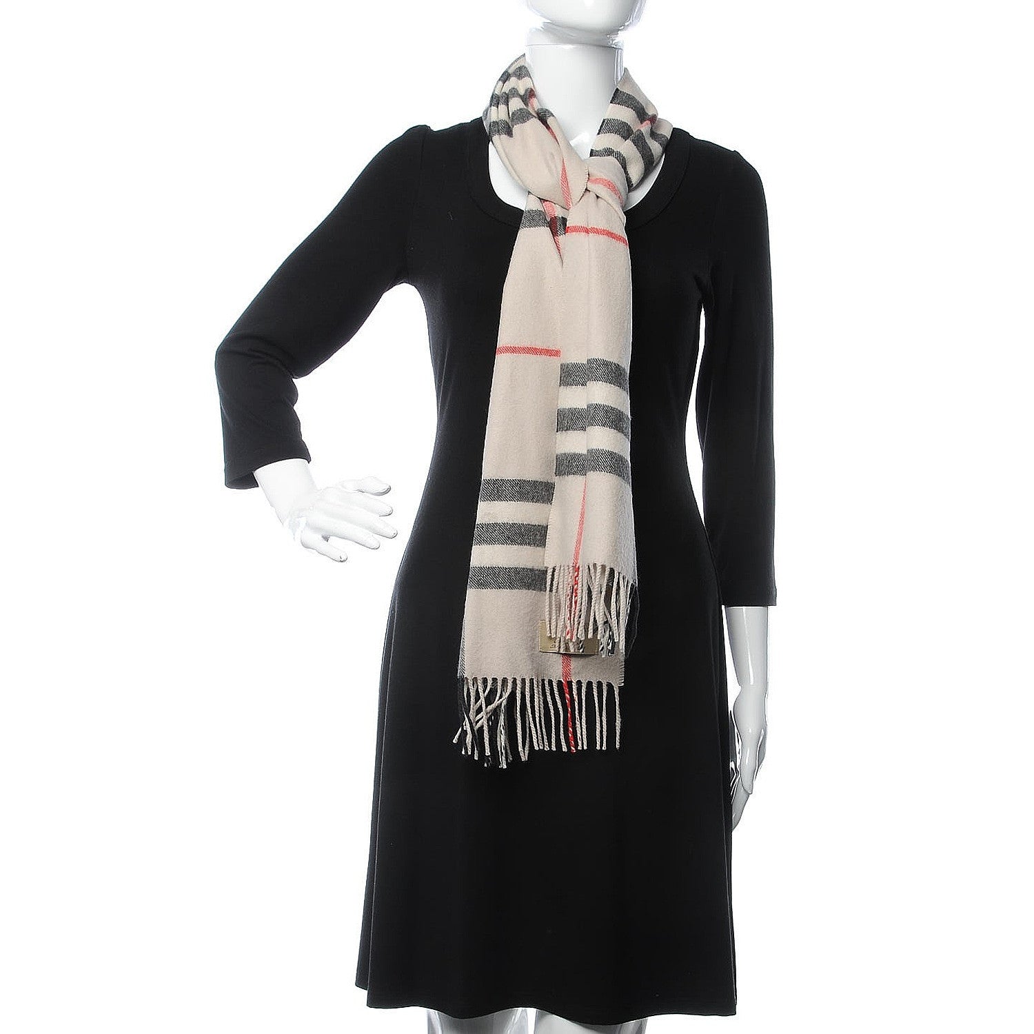 Burberry Cashmere Giant Check Fringe Scarf Ivory 2 of 5