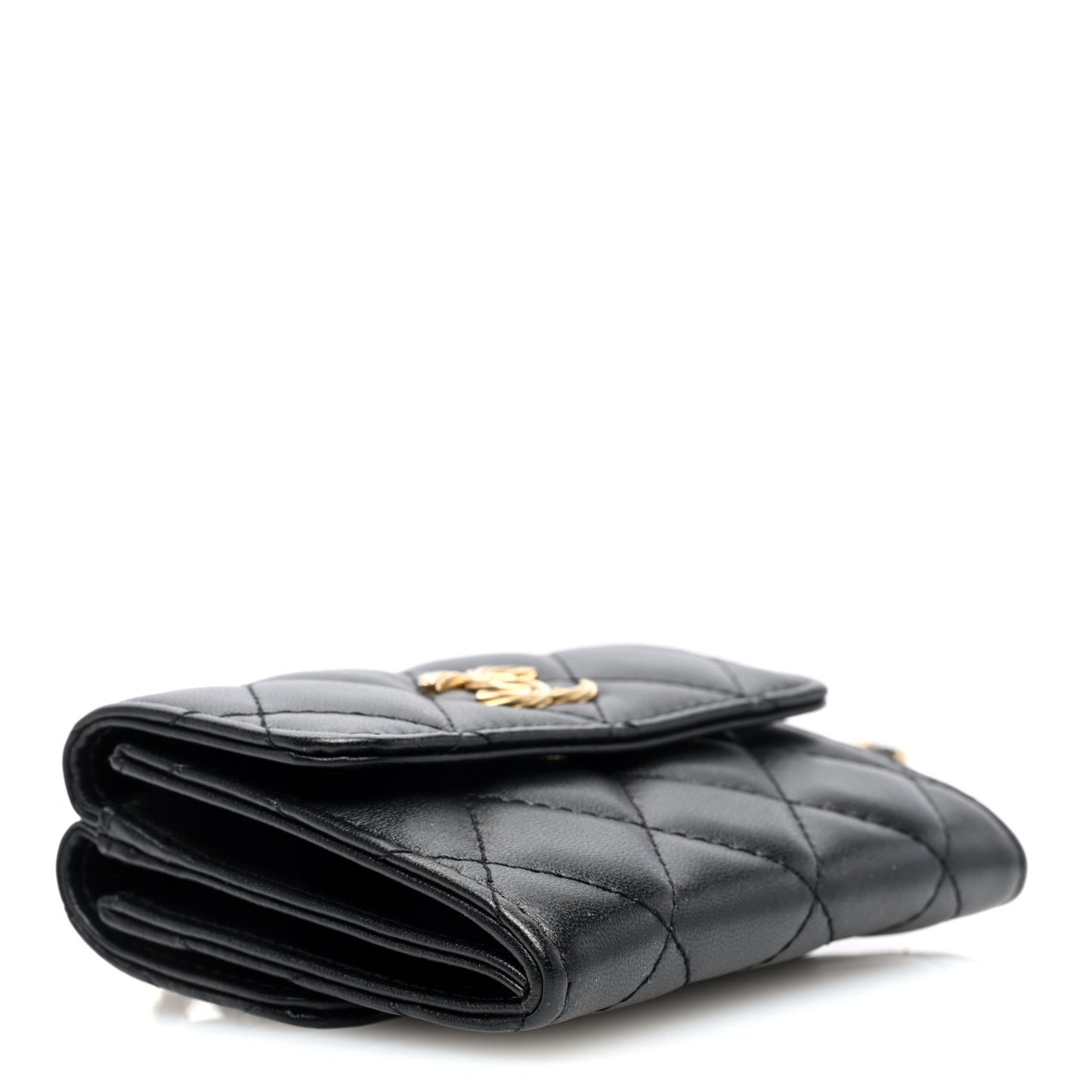 Lambskin Quilted Card Holder with Chain Black