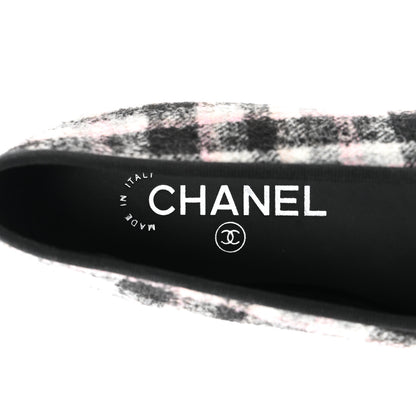 Chanel Alpaca Tweed Grosgrain Cap Toe Ballerina Flats 37.5 Pink Ivory Black 7 of 9