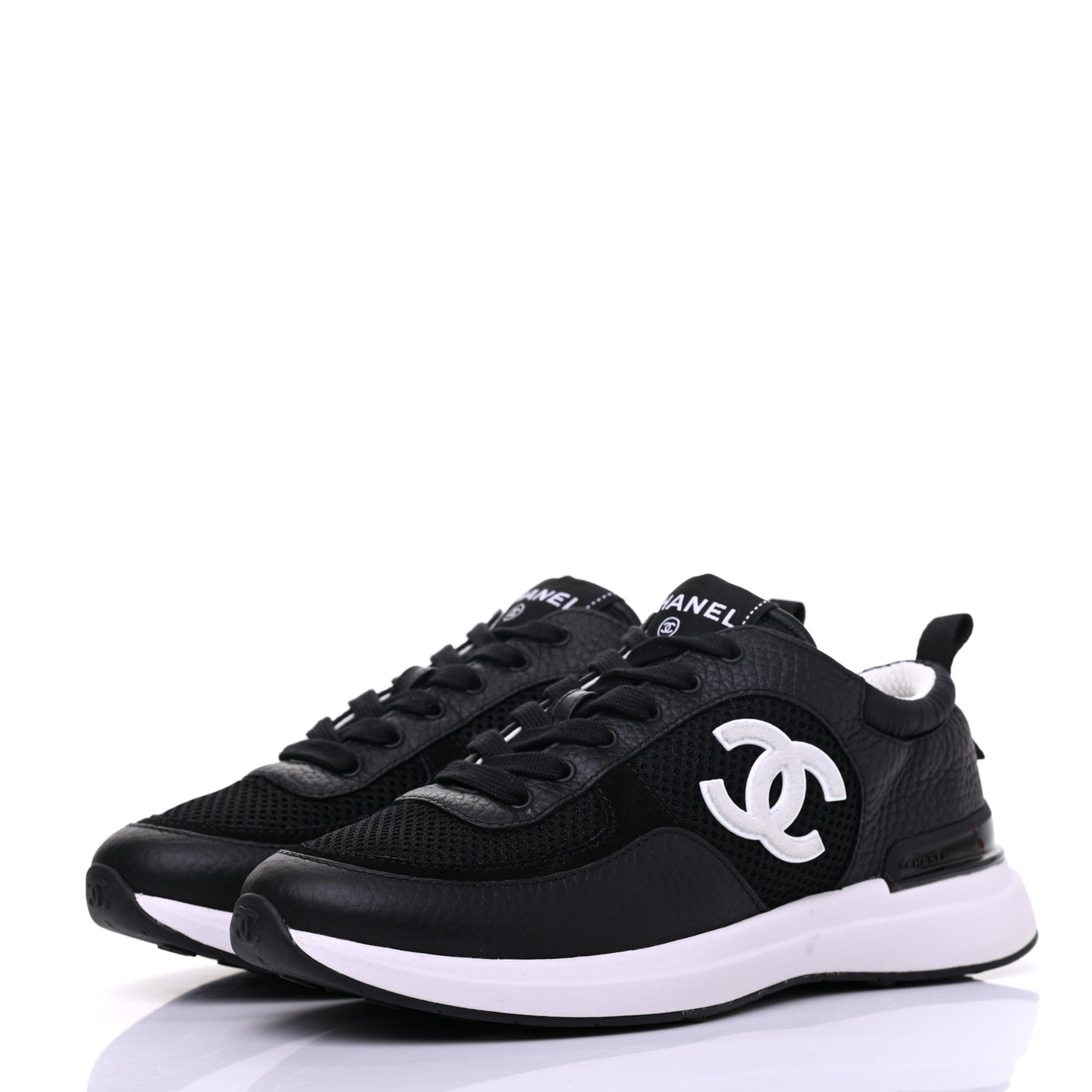 Calfskin Mesh Lycra Suede Womens Logo Sneakers 36 Black