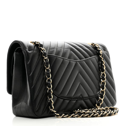Chanel Lambskin Chevron Quilted Medium Double Flap Black 3 of 11