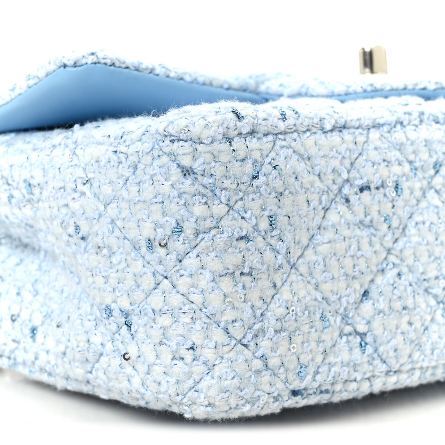 Chanel Tweed Quilted Mini Rectangular Flap Blue White Silver 10 of 12