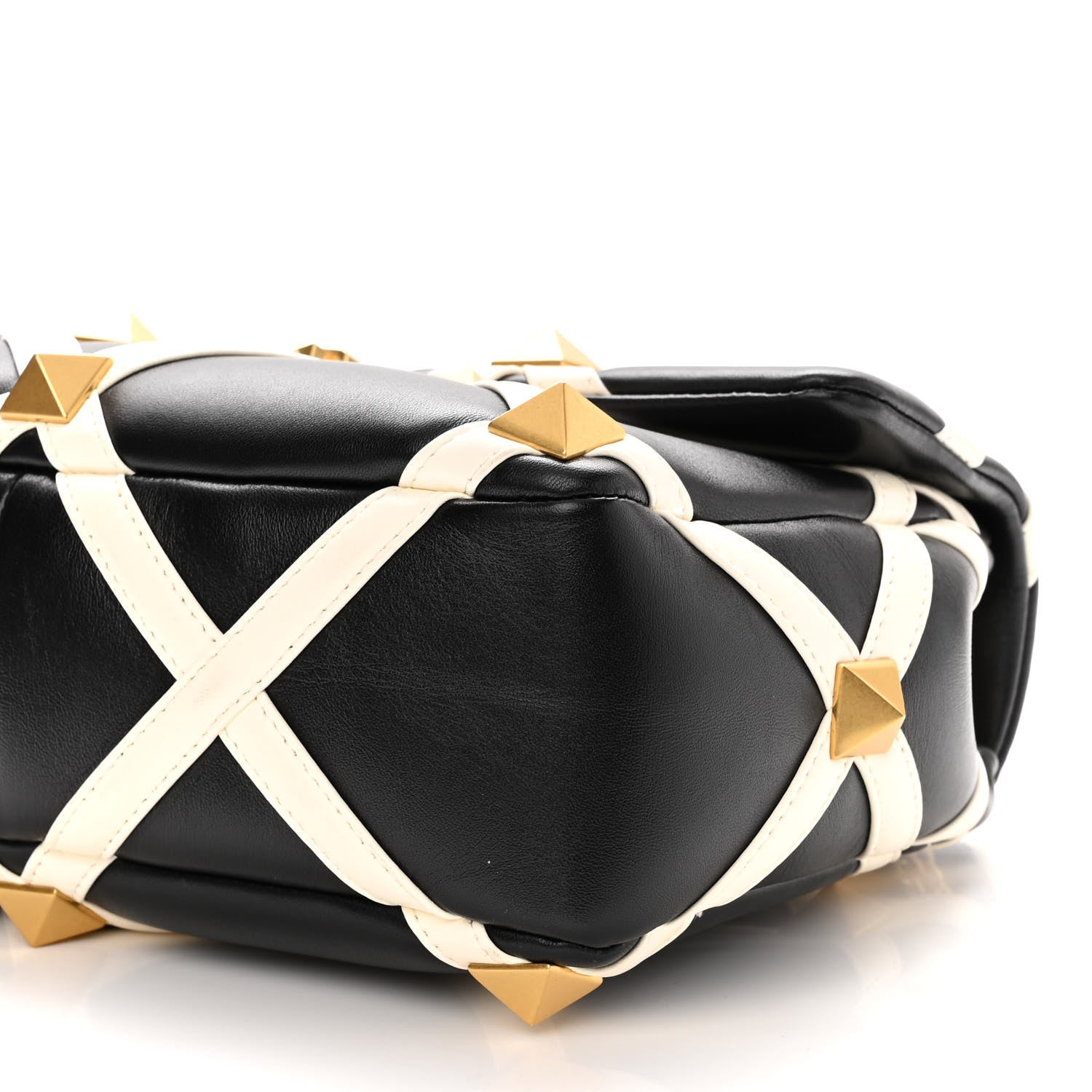 Valentino Garavani Nappa Large Roman Stud Shoulder Bag Black White 9 of 11