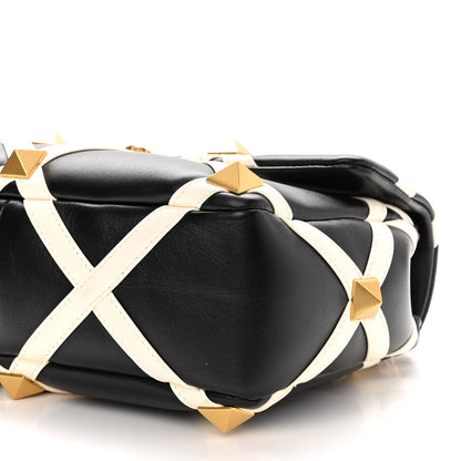 Valentino Garavani Nappa Large Roman Stud Shoulder Bag Black White 9 of 11
