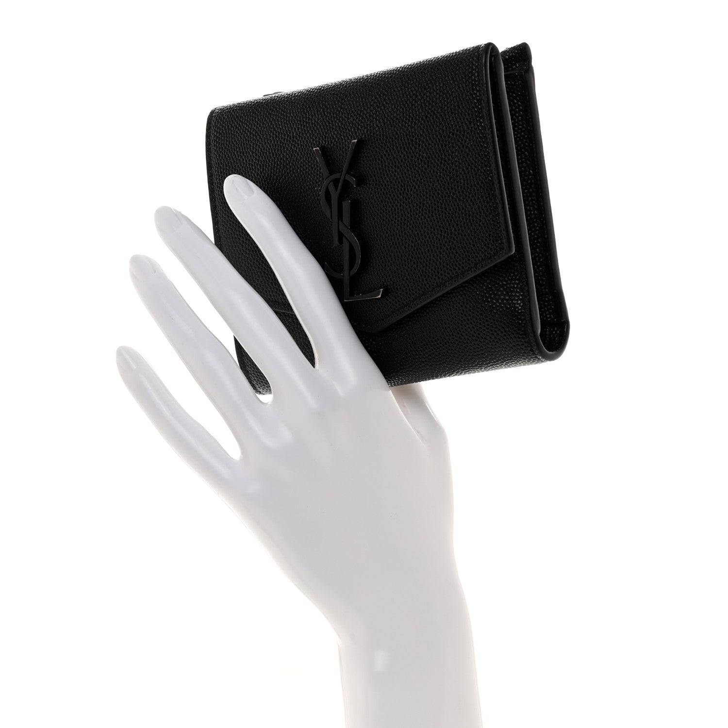 Saint Laurent Grain De Poudre Uptown Monogram Compact Wallet Black 2 of 7