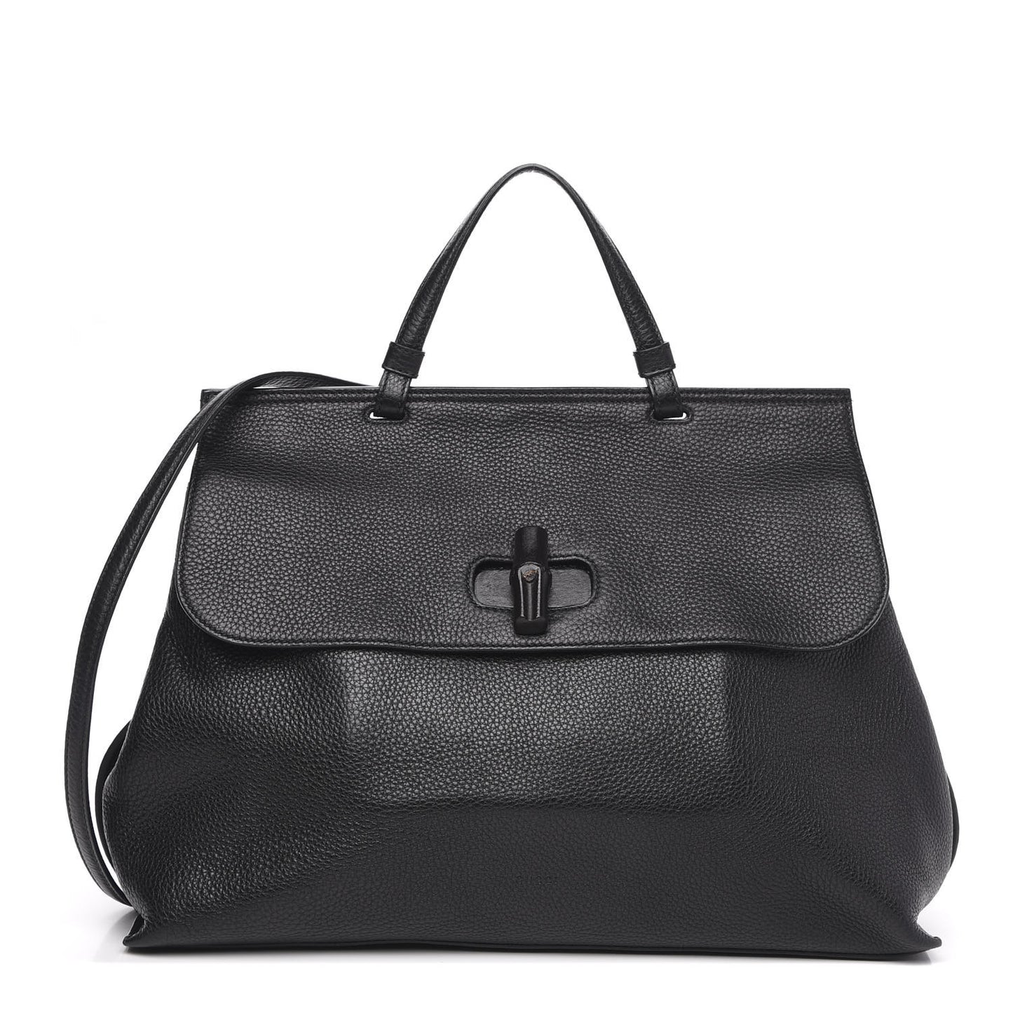 Pebbled Calfskin Large Bamboo Daily Top Handle Bag Black