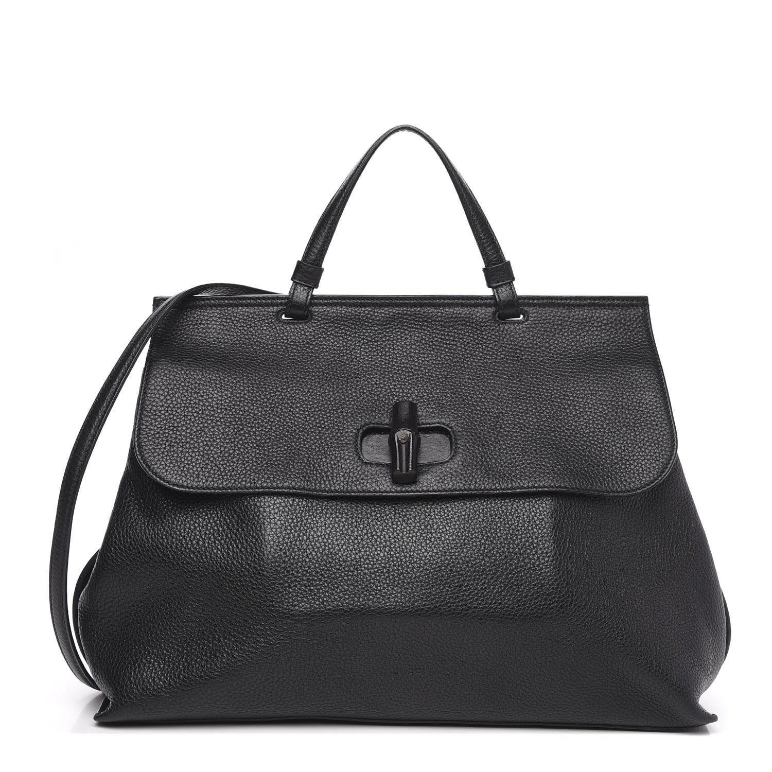 Gucci Pebbled Calfskin Large Bamboo Daily Top Handle Bag Black 1 of 10