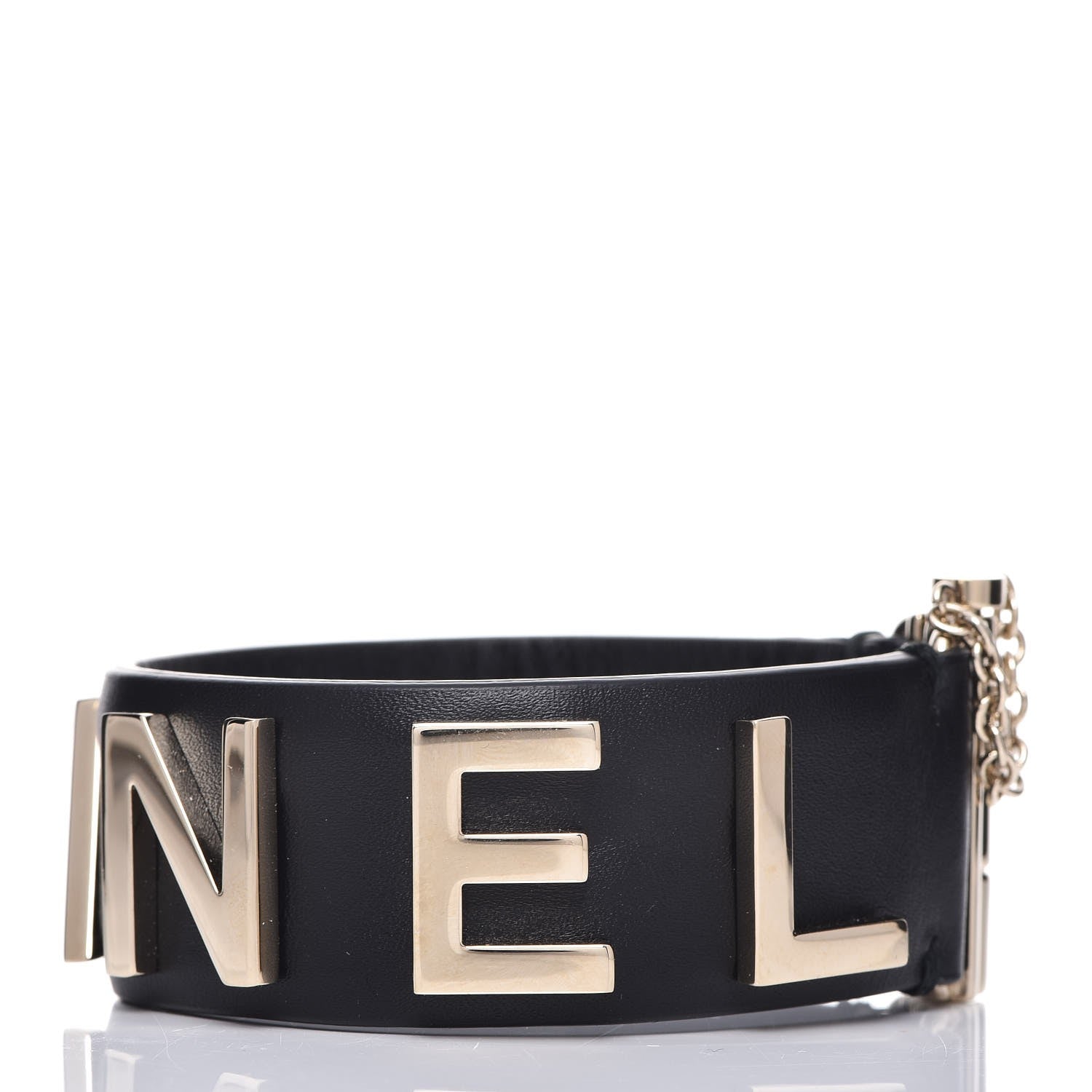 Chanel Calfskin Logo Cuff Bracelet M Black Gold 5 of 9