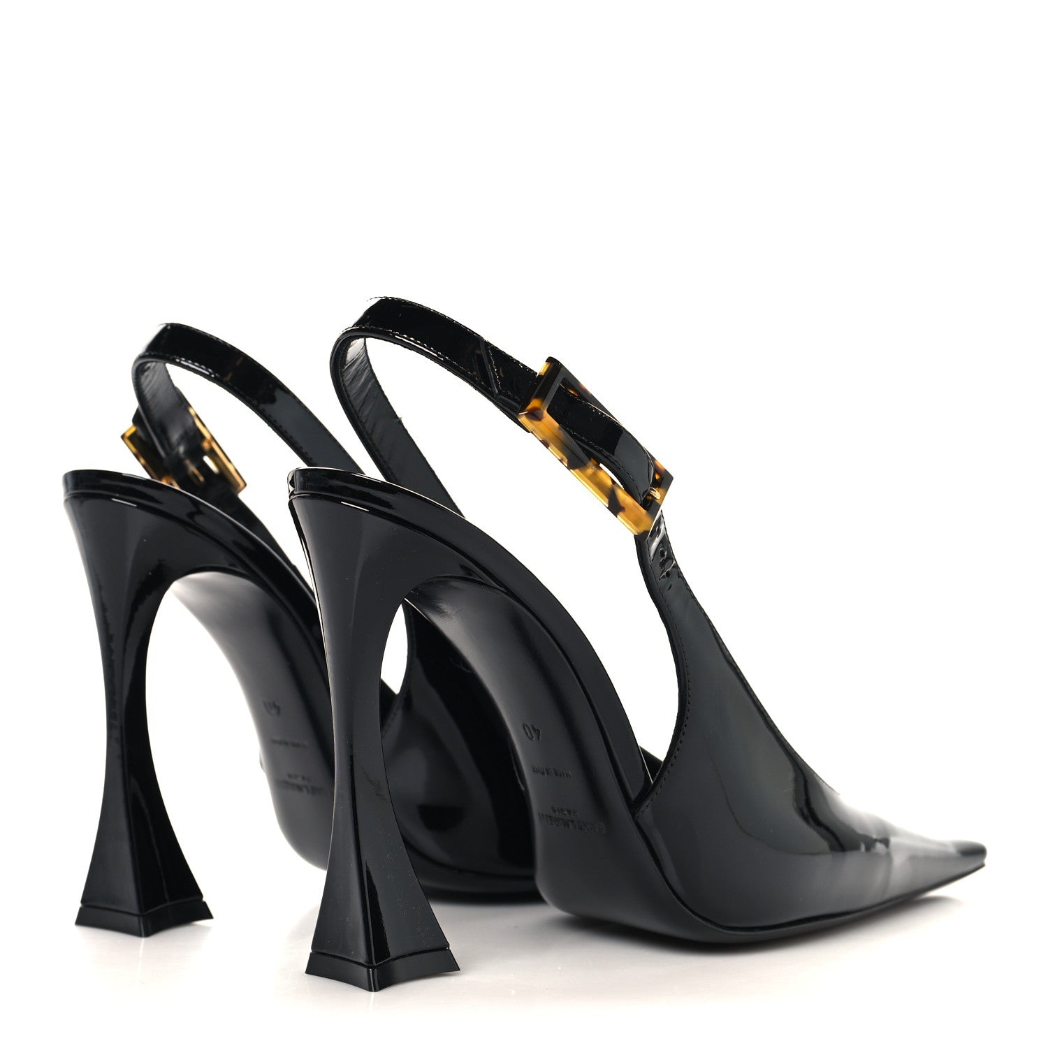 Saint Laurent Vernice Gloss Dune 110 Slingback Pumps 40 Black 5 of 11