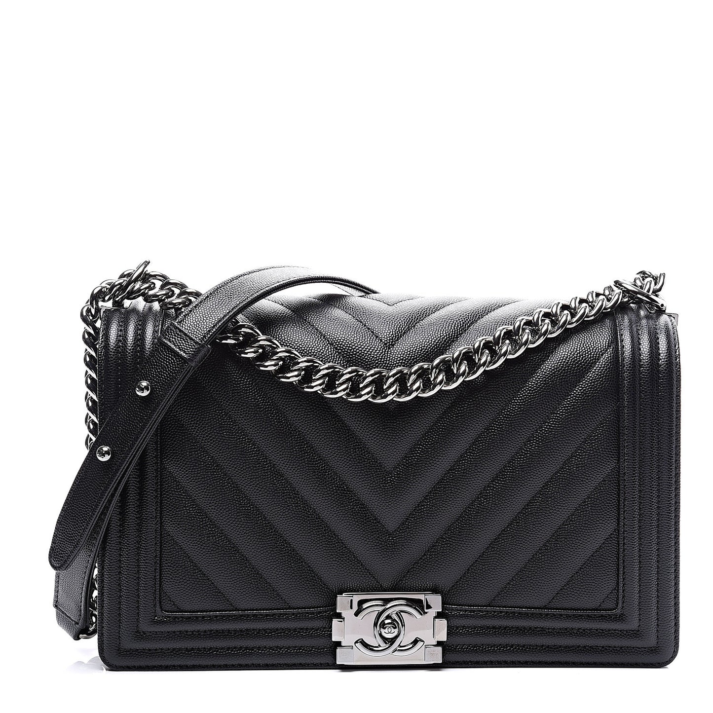 Caviar Chevron Quilted New Medium Boy Flap Black