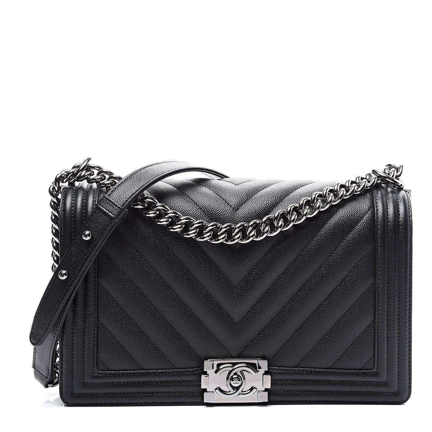 Chanel Caviar Chevron Quilted New Medium Boy Flap Black 1 of 10