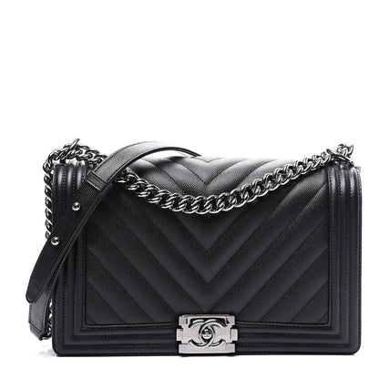 Chanel Caviar Chevron Quilted New Medium Boy Flap Black 1 of 10