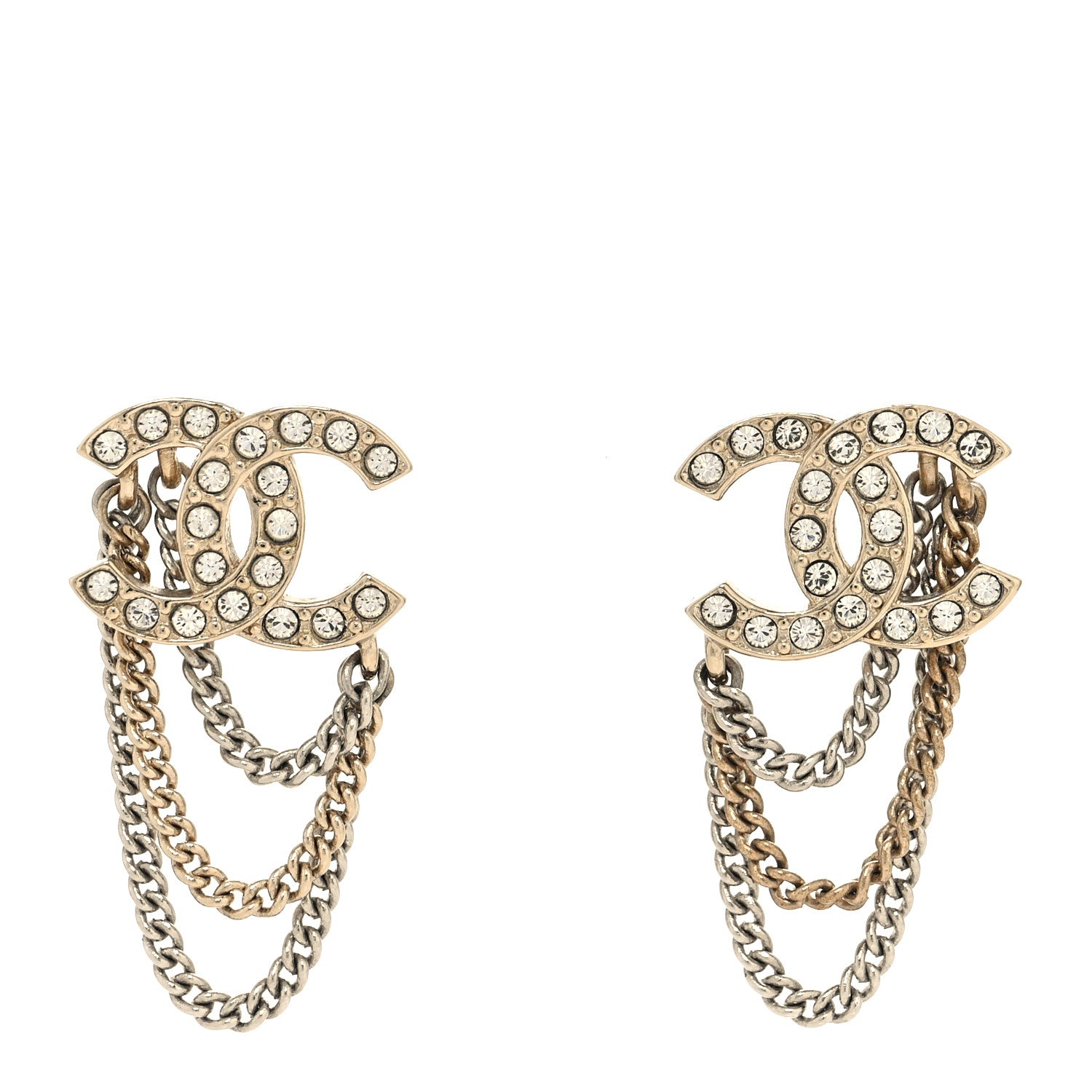 Chanel Crystal Chain CC Earrings Gold 1 of 4