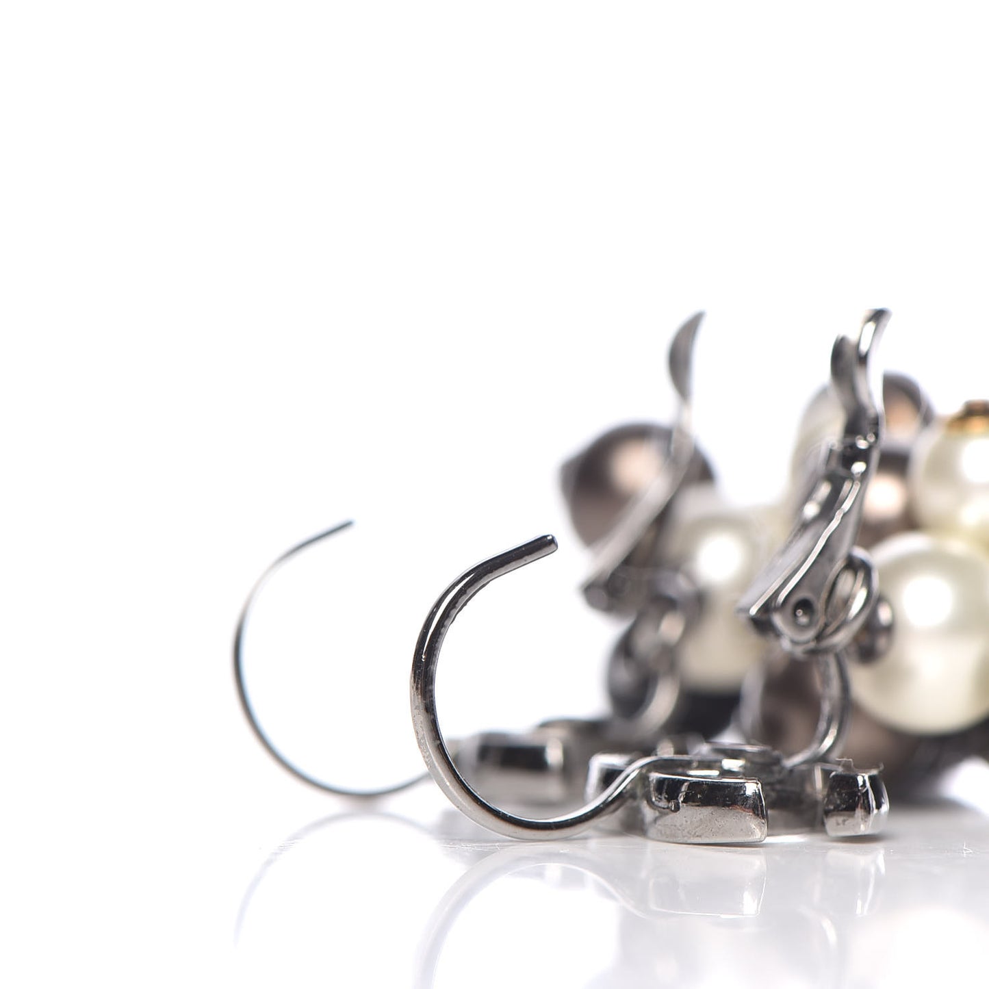 Pearl Crystal CC Drop Clip On Earrings Black White Grey
