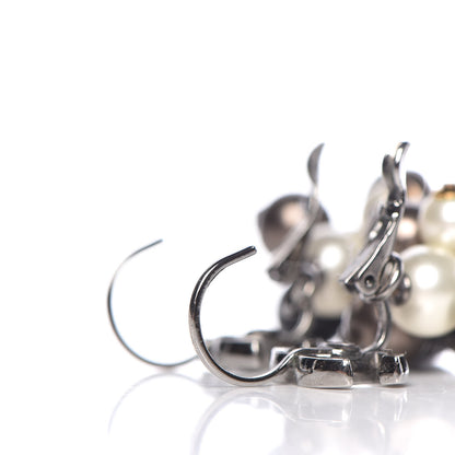 Chanel Pearl Crystal CC Drop Clip On Earrings Black White Grey 4 of 4