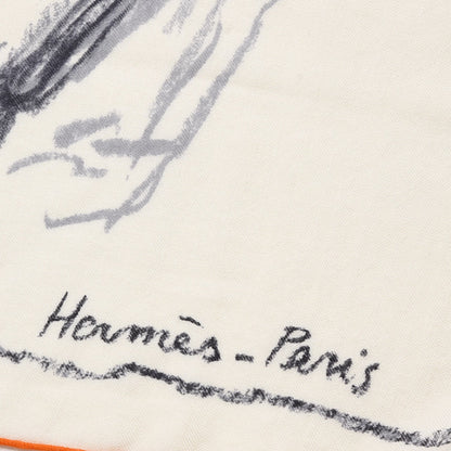 Hermes Cashmere Silk Pirouette au Galop Shawl 140 Blanc Noir Gris 5 of 7