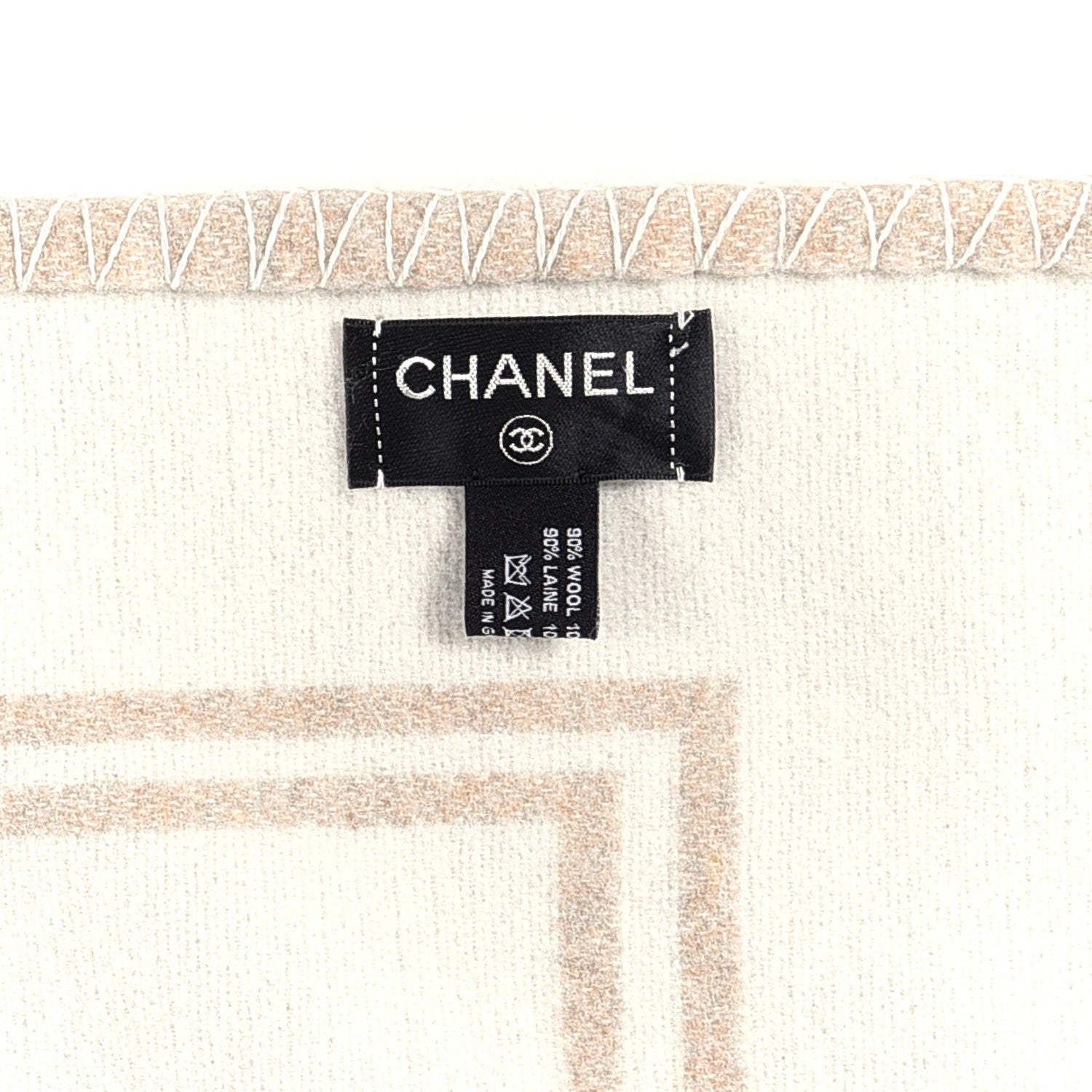 Chanel Wool Cashmere CC Throw Blanket Beige White 3 of 3