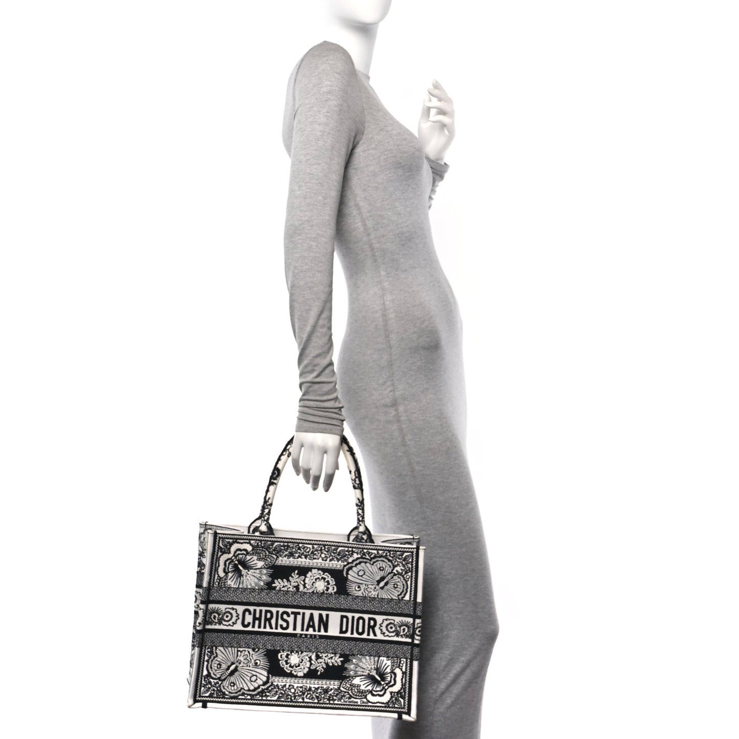 Canvas Butterfly Bandana Embroidered Medium Book Tote Black White