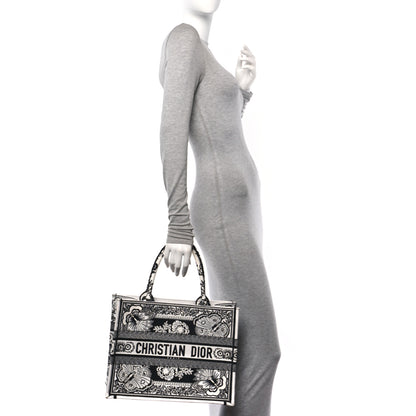 Christian Dior Canvas Butterfly Bandana Embroidered Medium Book Tote Black White 2 of 10