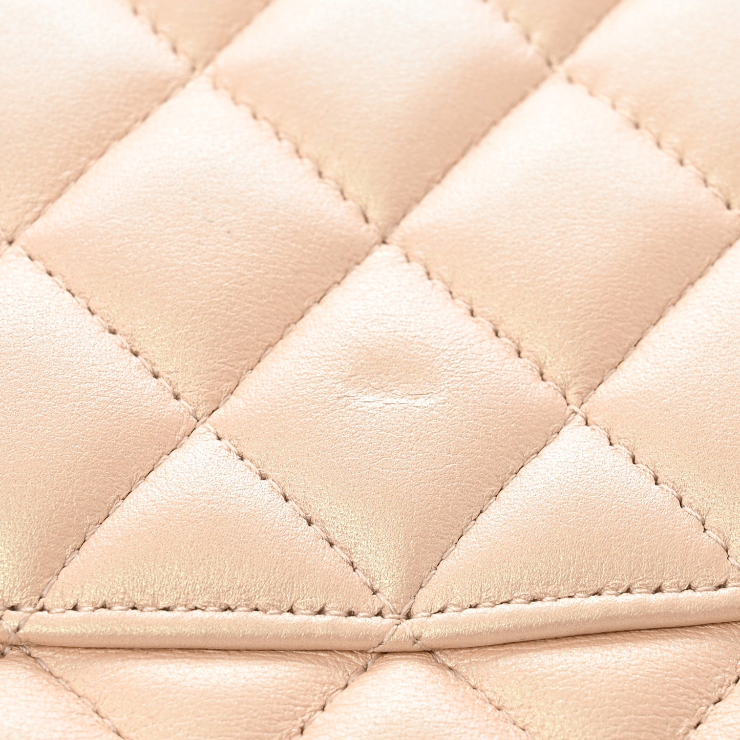 Iridescent Calfskin Quilted Medium Double Flap Beige