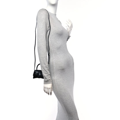 Balenciaga Shiny Calfskin Monochrome Crocodile Embossed Hourglass Top Handle Bag Mini Black 2 of 9