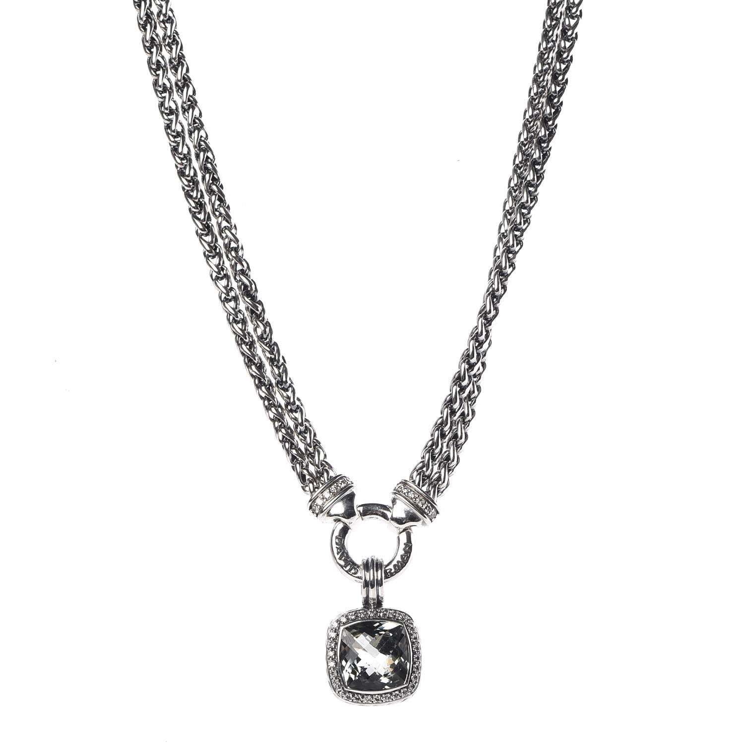 David Yurman Sterling Silver Diamond Prasiolite 16mm Moonlight Ice Albion Wheat Chain Pendant Necklace 1 of 6