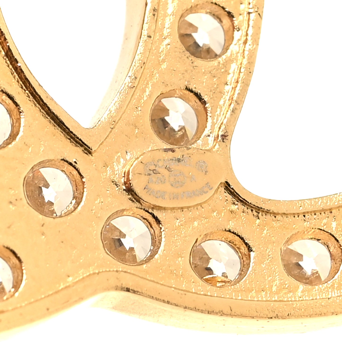 Metal Crystal CC Brooch Gold