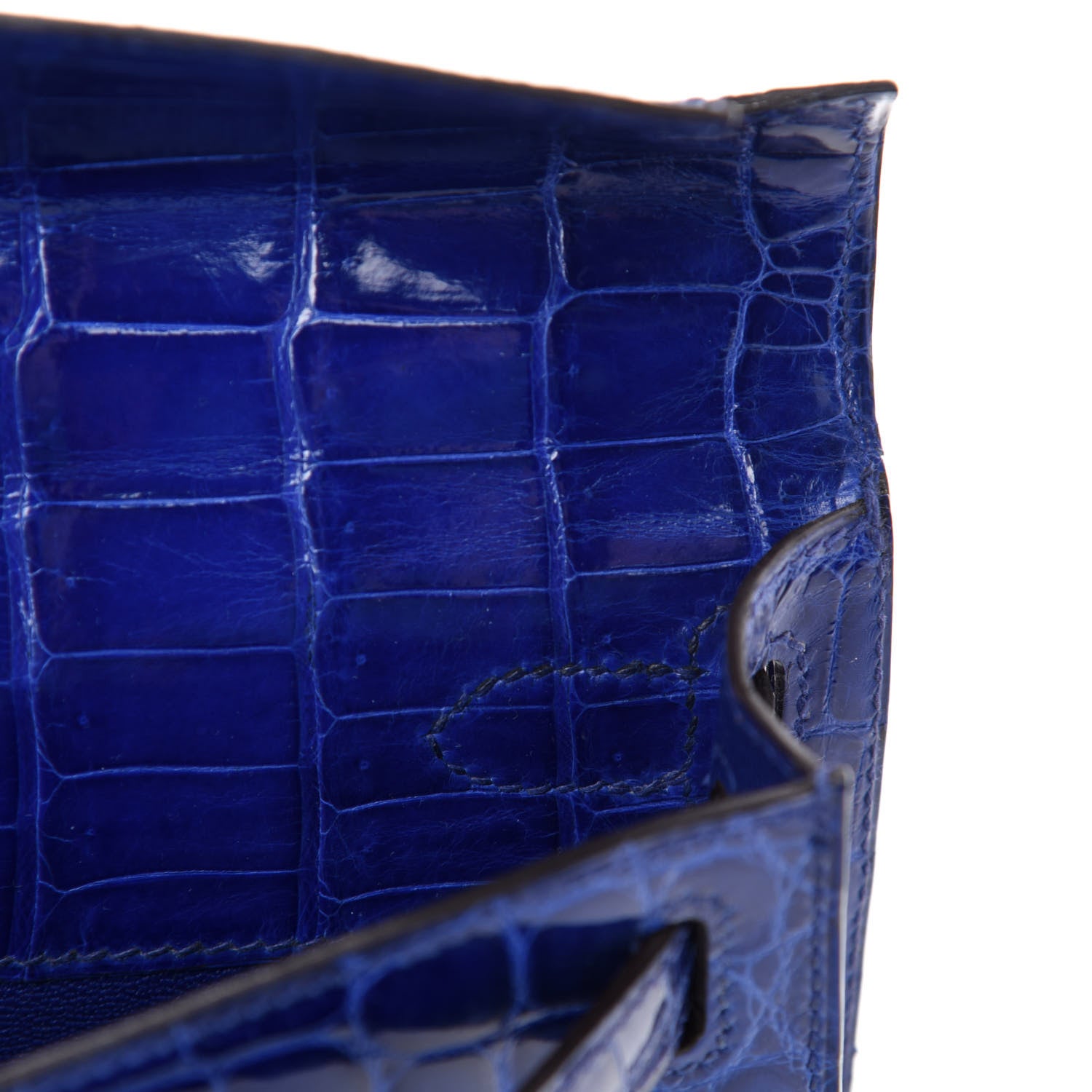 Hermes Shiny Niloticus Crocodile Kelly Cut Pochette Bleu Electrique 13 of 29