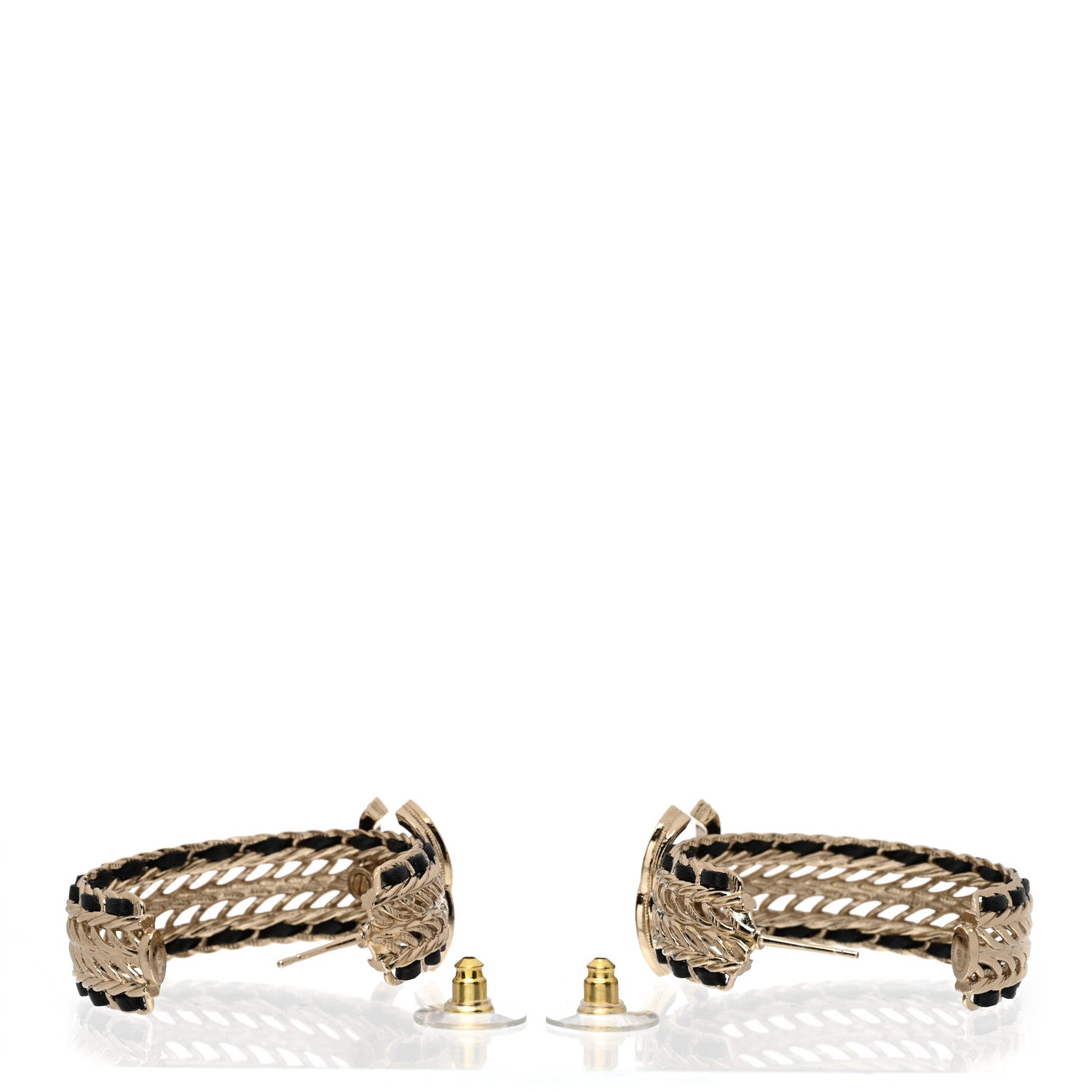 Chanel Crystal Lambskin CC Double Chain Hoop Earrings Gold Black 3 of 5