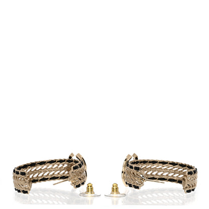 Chanel Crystal Lambskin CC Double Chain Hoop Earrings Gold Black 3 of 5