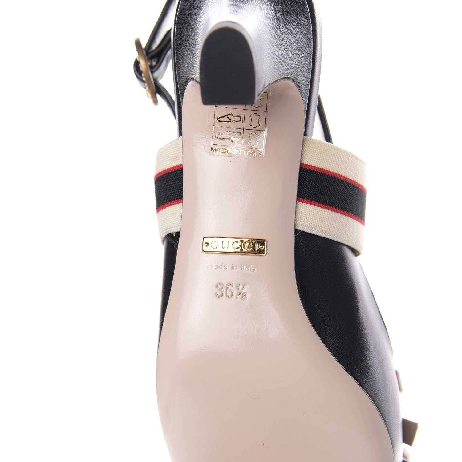 Gucci Malaga Kid Bow Ace Stripe Mid Heel Slingback Pumps 36.5 Black 8 of 10
