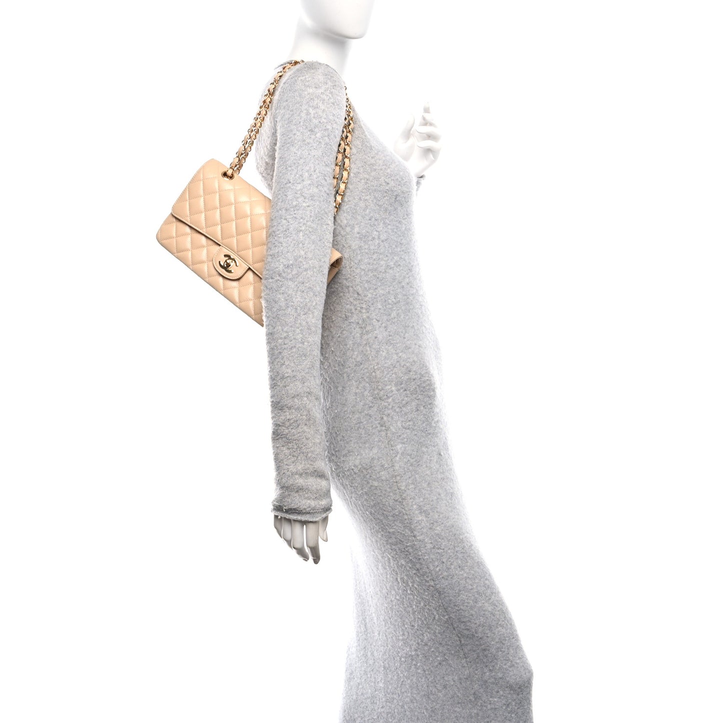 Caviar Quilted Medium Double Flap Beige