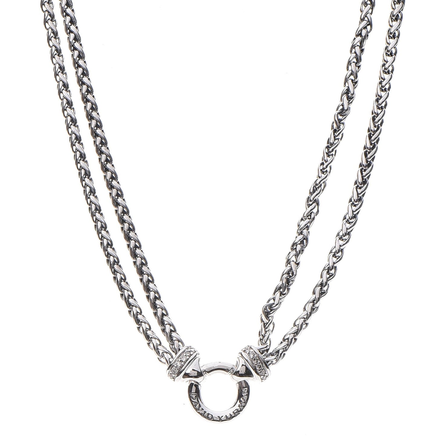 Sterling Silver Diamond Double Wheat Chain Necklace