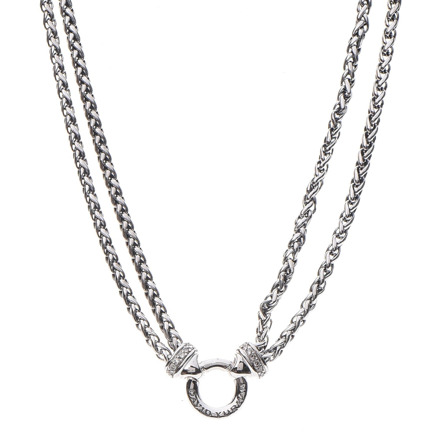 David Yurman Sterling Silver Diamond Double Wheat Chain Necklace 1 of 3