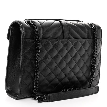 Saint Laurent Grain De Poudre Textured Mixed Matelasse Triquilt Medium Monogram Monochrome Satchel Black 3 of 10