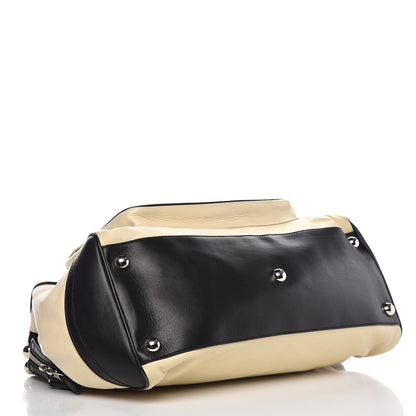 Balenciaga Calfskin Chain Lock Frame Satchel Beige Black 4 of 10