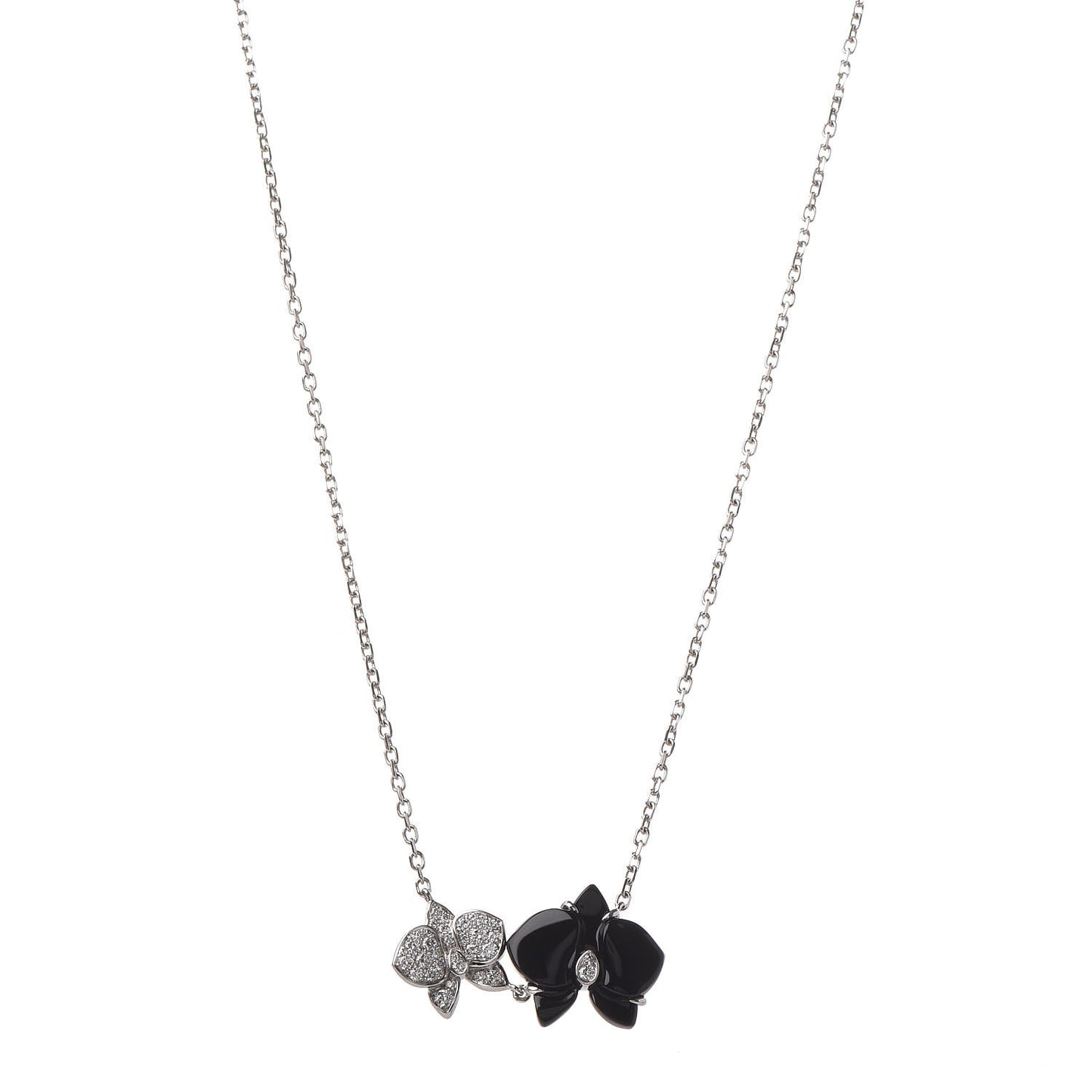 18K White Gold Diamond Black Onyx Caresse D'Orchidees Par Pendant Necklace
