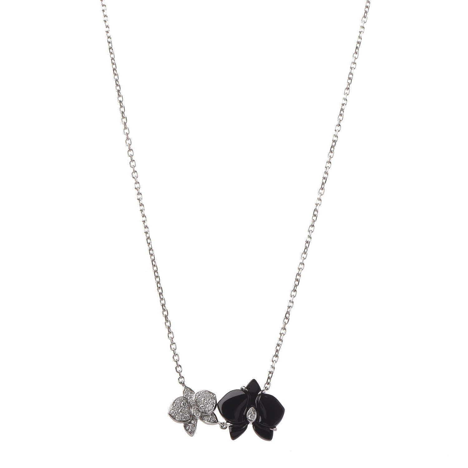 Cartier 18K White Gold Diamond Black Onyx Caresse D'Orchidees Par Pendant Necklace 1 of 6