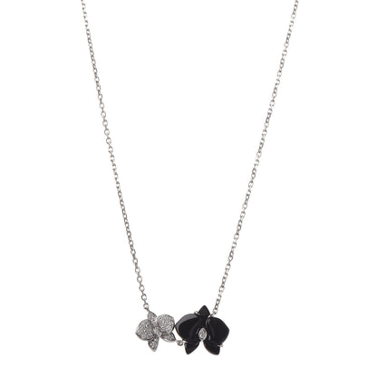 Cartier 18K White Gold Diamond Black Onyx Caresse D'Orchidees Par Pendant Necklace 1 of 6