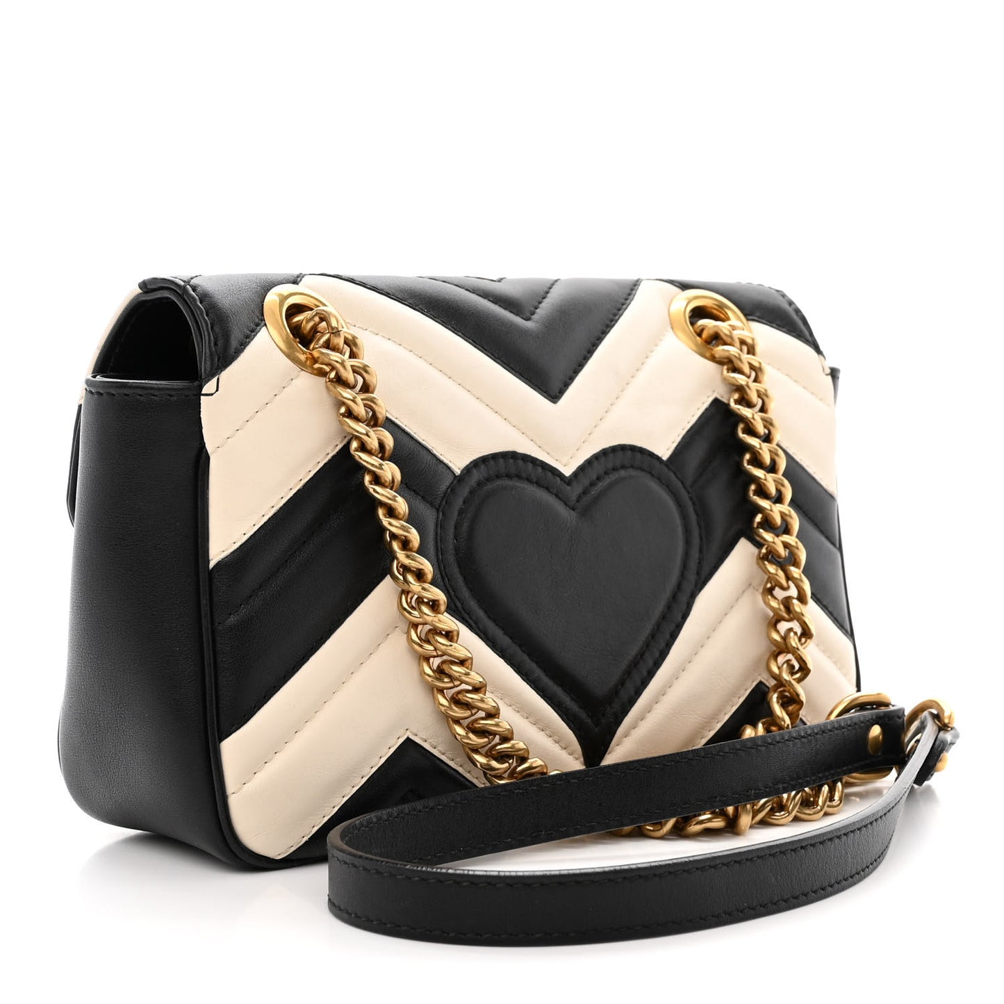 Calfskin Matelasse Mini GG Marmont Shoulder Bag Black White