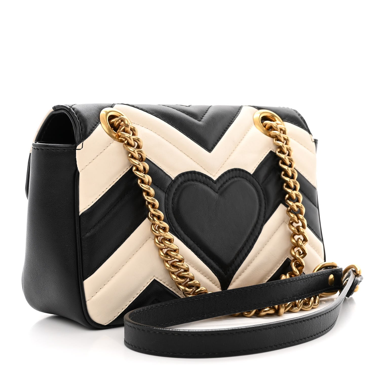 Gucci Calfskin Matelasse Mini GG Marmont Shoulder Bag Black White 3 of 10