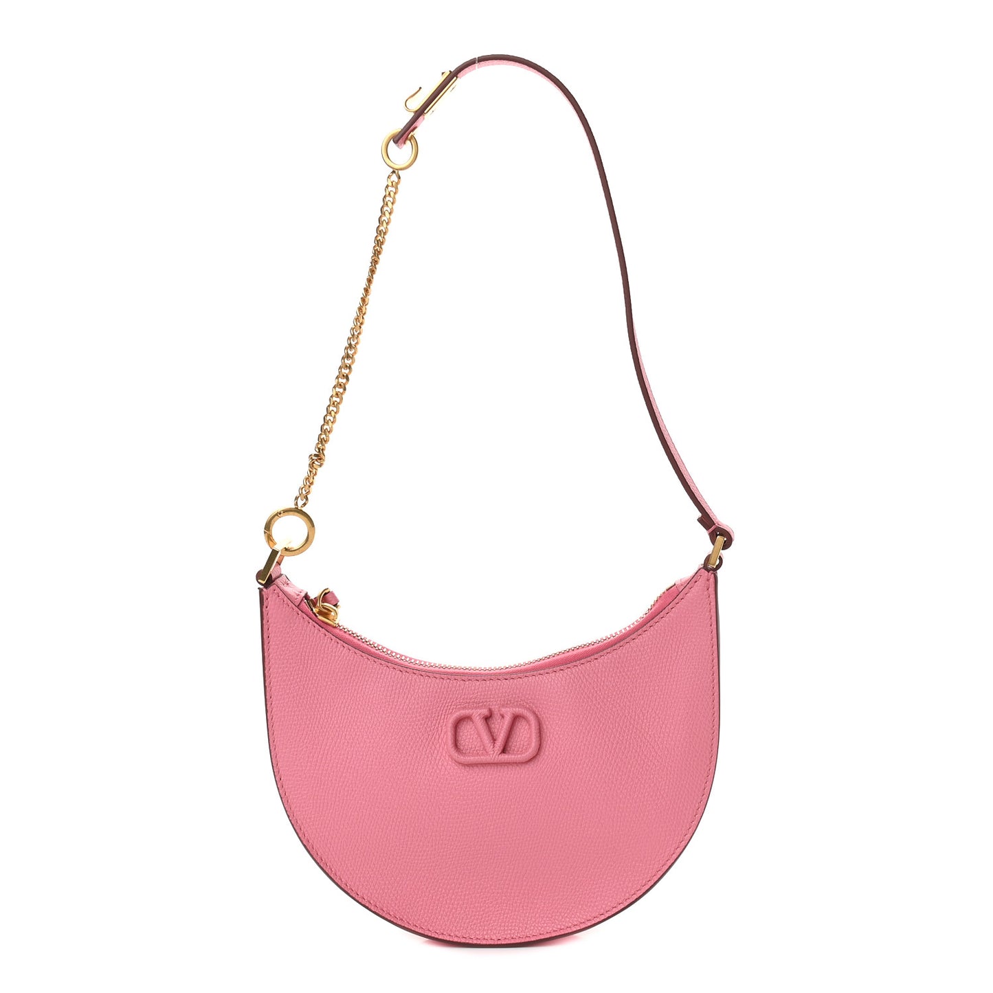 Grainy Calfskin Mini Vlogo Hobo Bag Flamingo Pink