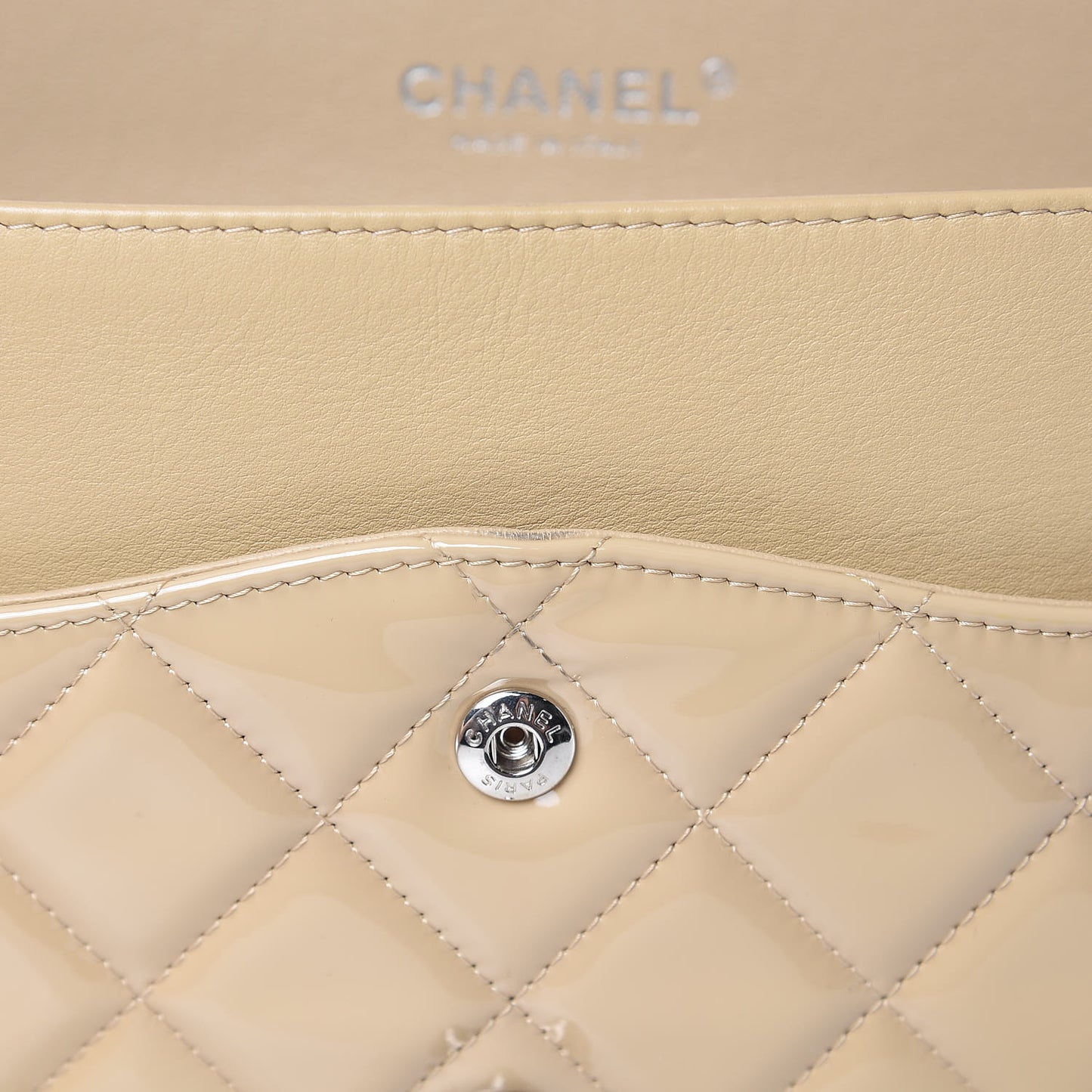 Patent Quilted Jumbo Double Flap Beige